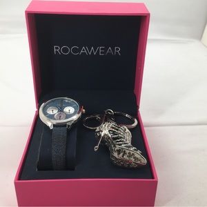 Rocawear, Ladies Watch, Denim Band And Crystal Studded High Heeled Keych…